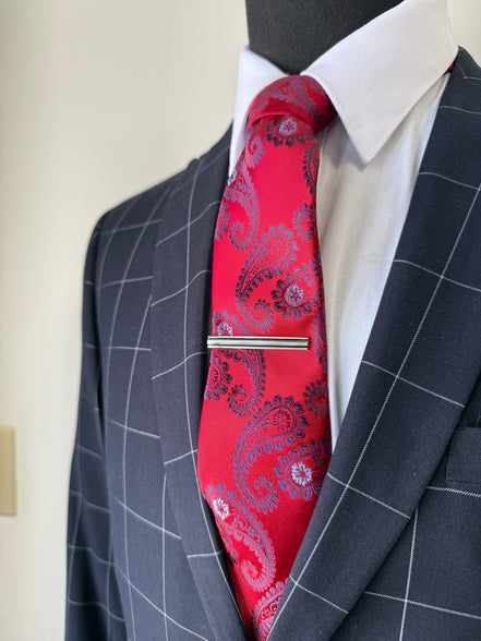 Red Paisley Necktie With Pocketsquare