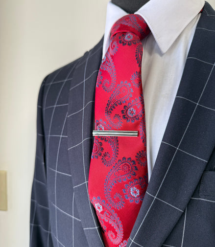 Red Paisley Necktie With Pocketsquare