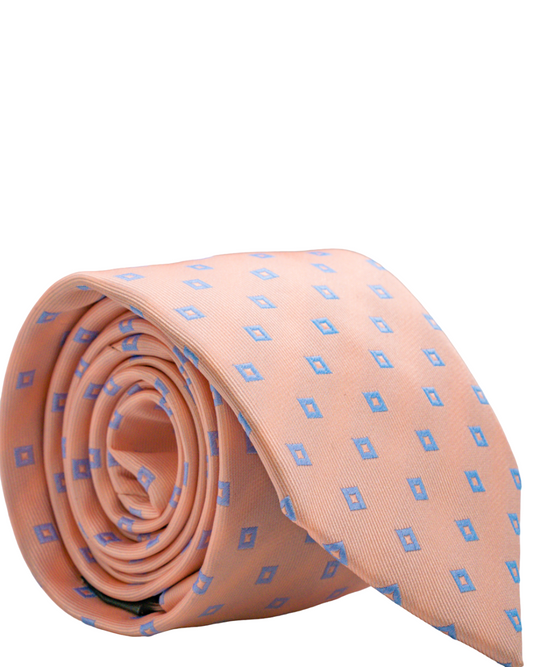 Pink Squared Necktie  With Pocket Square