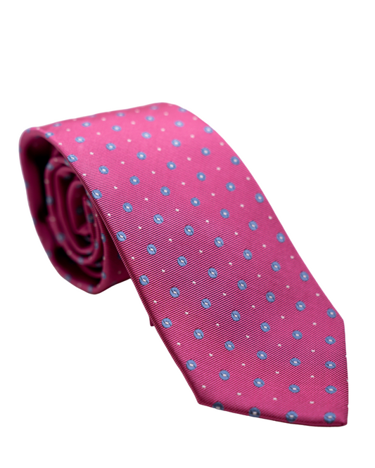 Hot Pink Necktie with Dynamic Designs With Pocket Square