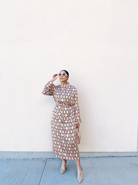 GEOMETRIC RETRO WOVEN DRESS