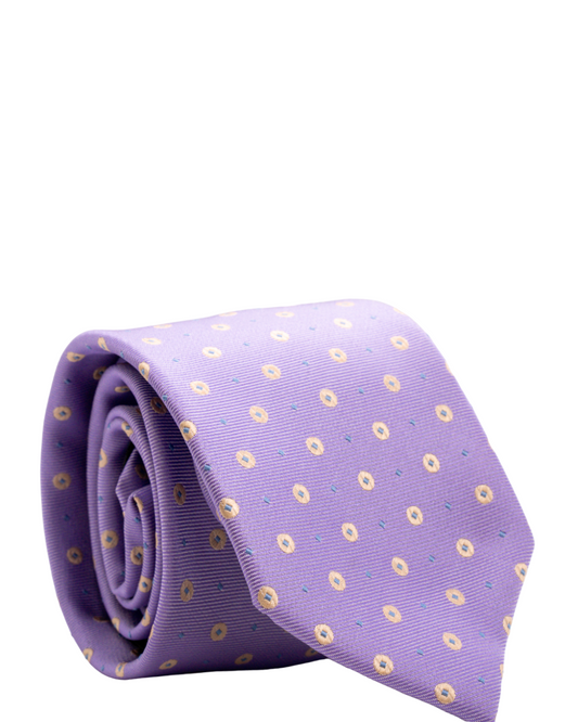 Purple Patterned Necktie With Pocket Square