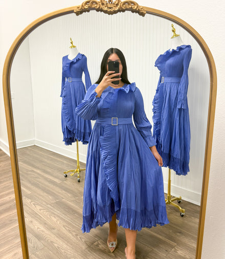Pearl Buckle Dress in Bright Periwinkle