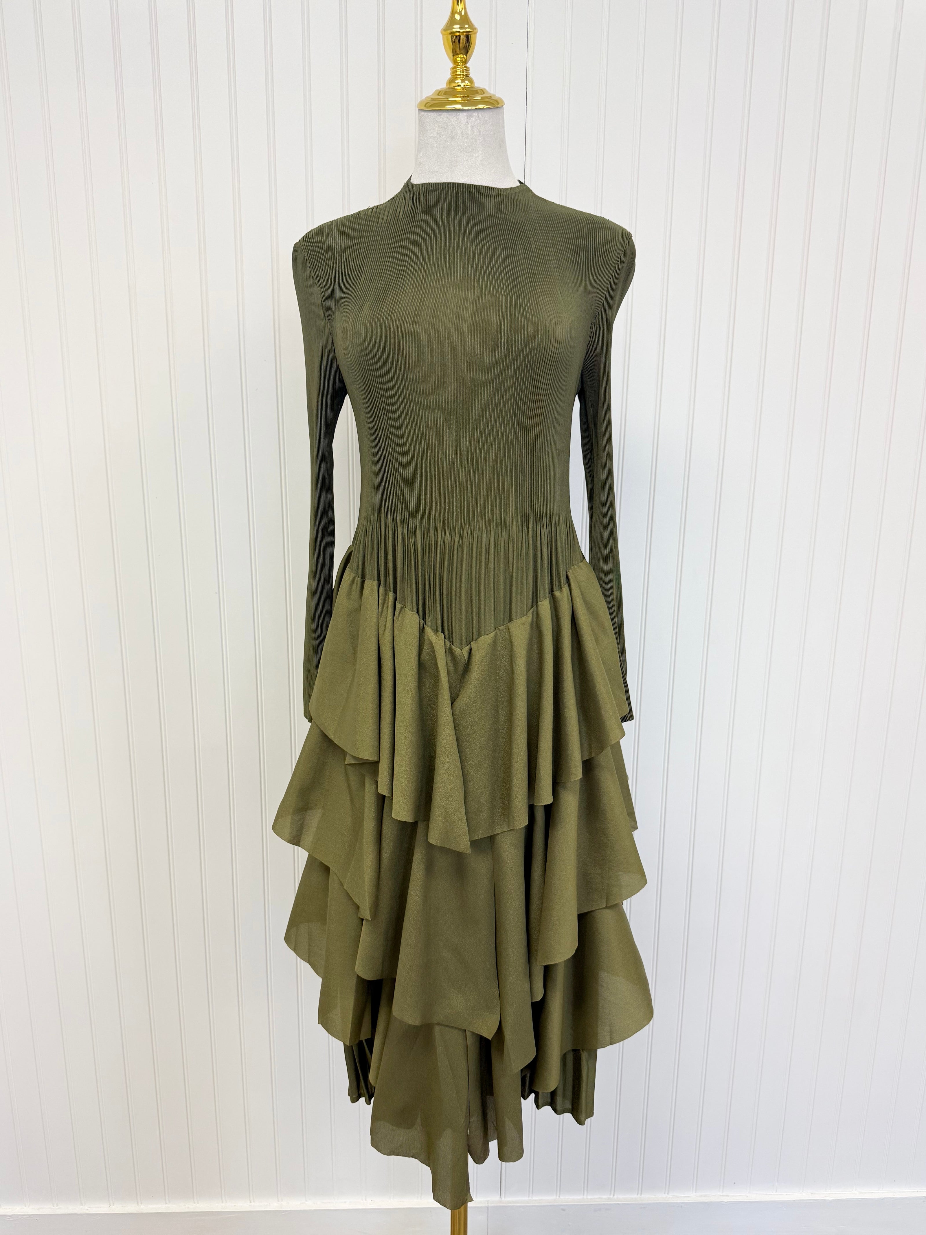 The Olive Cascade Dress