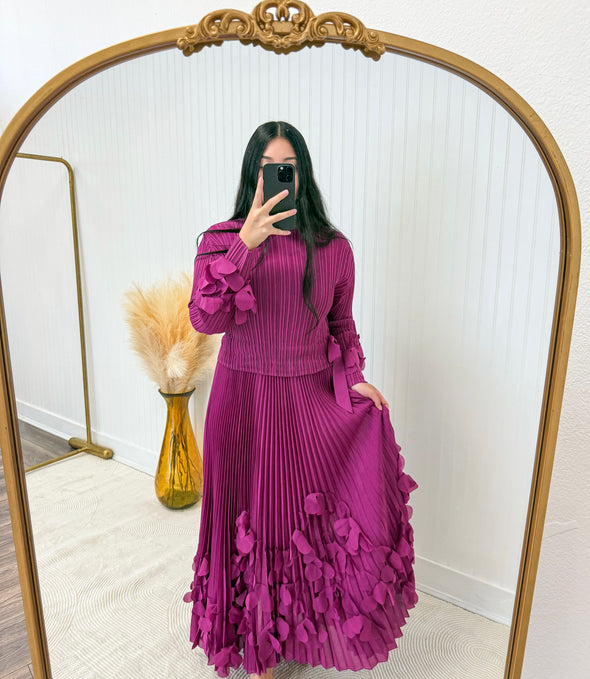 Fuchsia 3D Floral Appliqué Dress