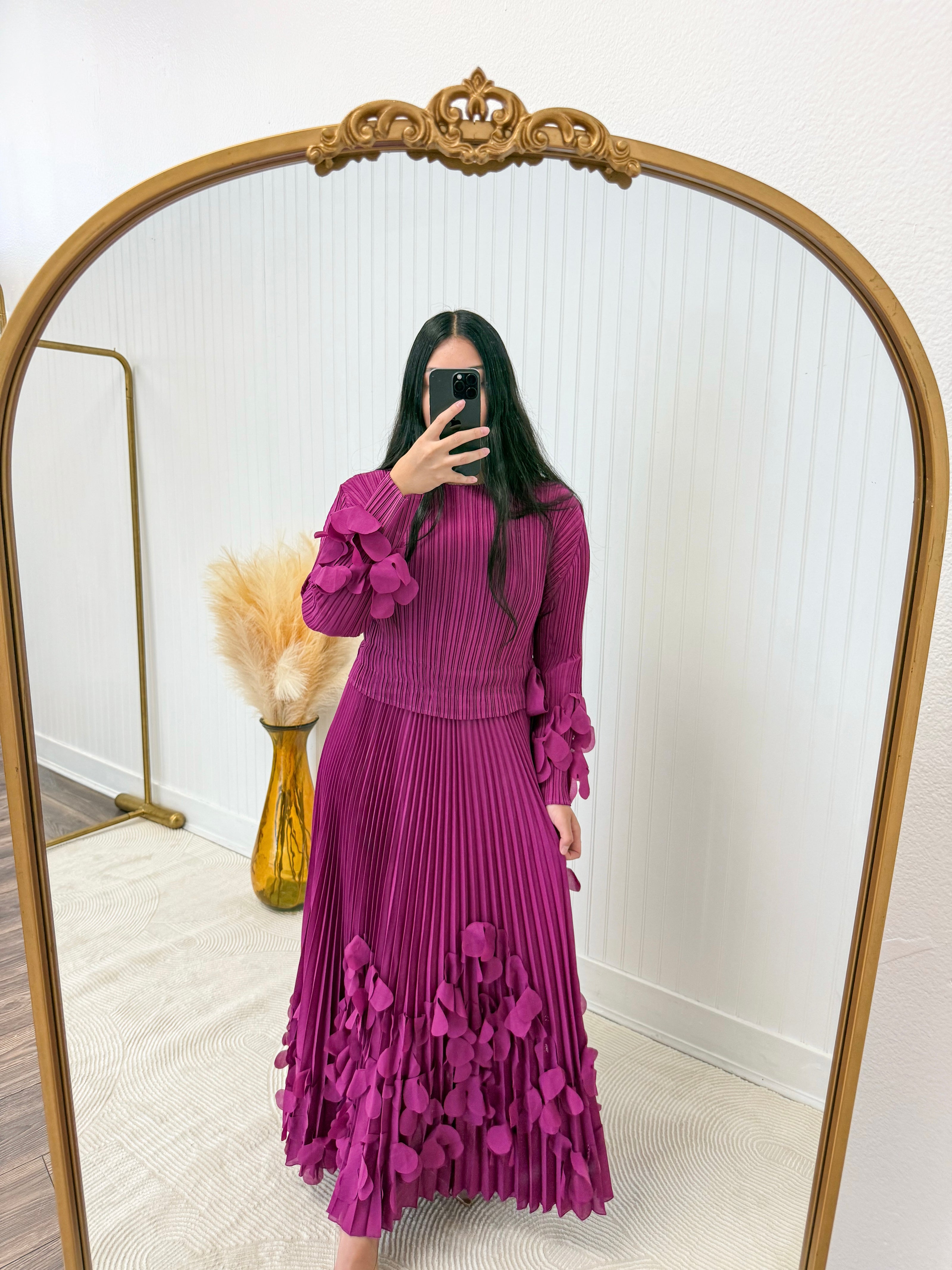 Fuchsia 3D Floral Appliqué Dress