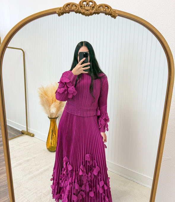 Fuchsia 3D Floral Appliqué Dress