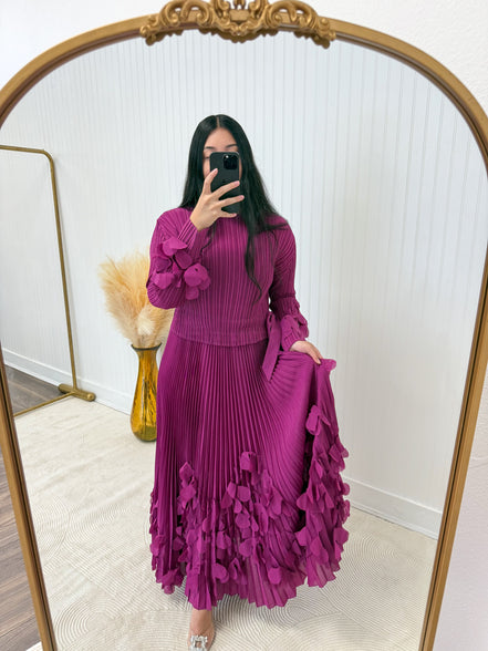 Fuchsia 3D Floral Appliqué Dress