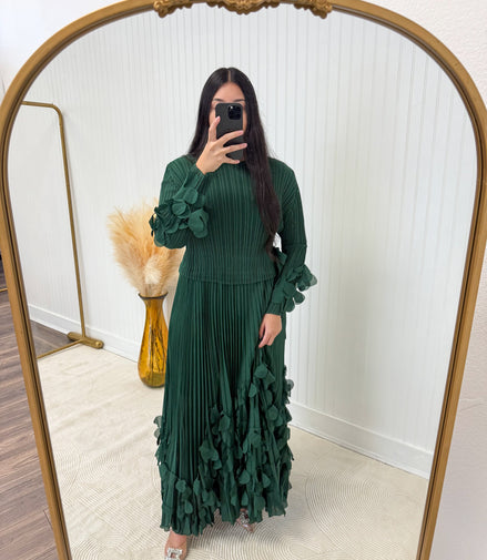 Dark Green 3D Floral Appliqué Dress