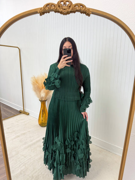 Dark Green 3D Floral Appliqué Dress