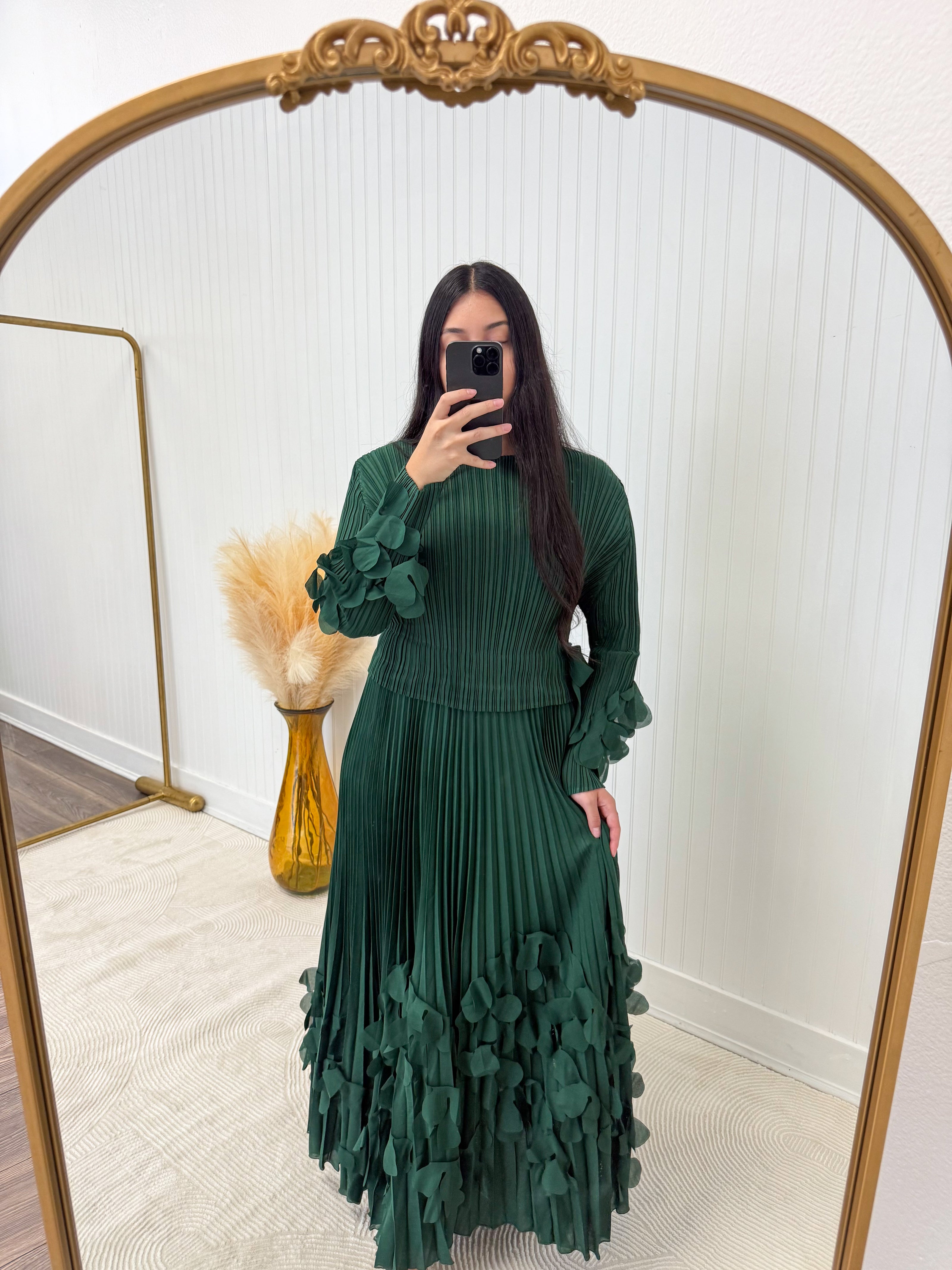 Dark Green 3D Floral Appliqué Dress
