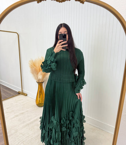 Dark Green 3D Floral Appliqué Dress
