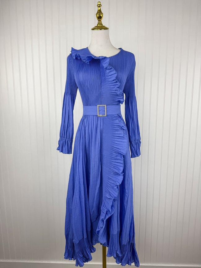 The Pearl Buckle Dress in Royal Periwinkle