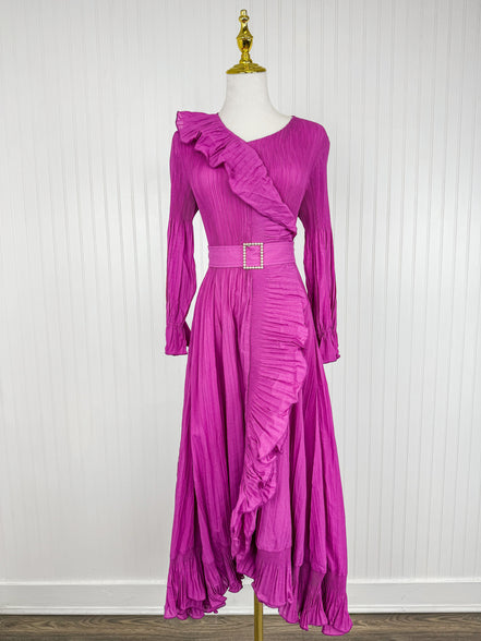 The Pearl Buckle Dress - Fuchsia