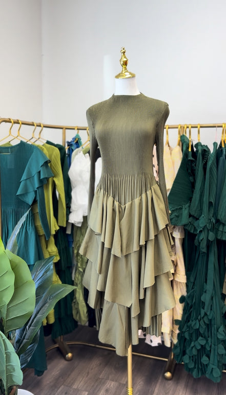 The Olive Cascade Dress