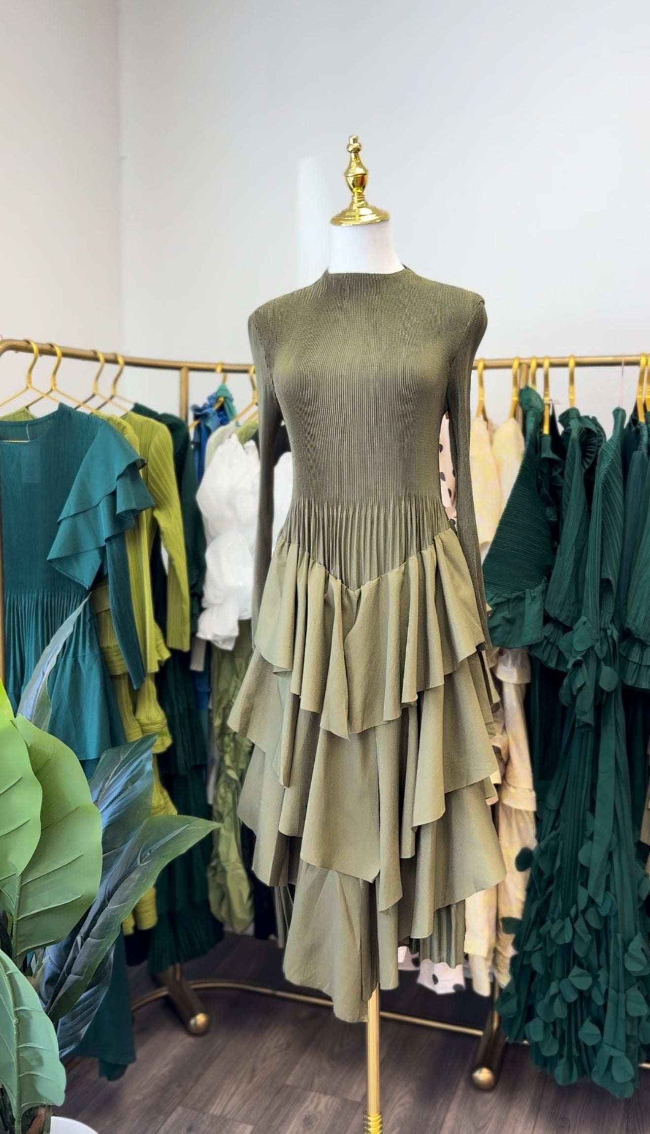 The Olive Cascade Dress